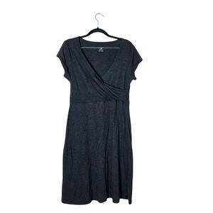 Horny Toad & Co Organic Cotton Faux Wrap Dress M Gray Black Tencel Beach Classic